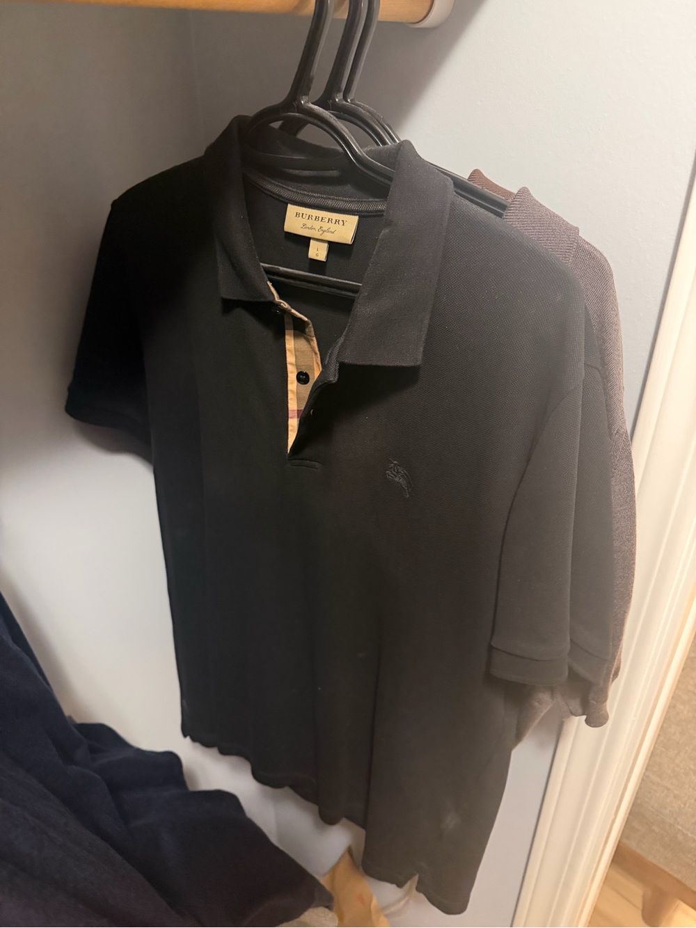 Burberry Black Polo with Signature Check Inner Placket